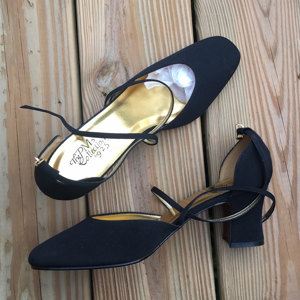 Brand new, black strappy heels